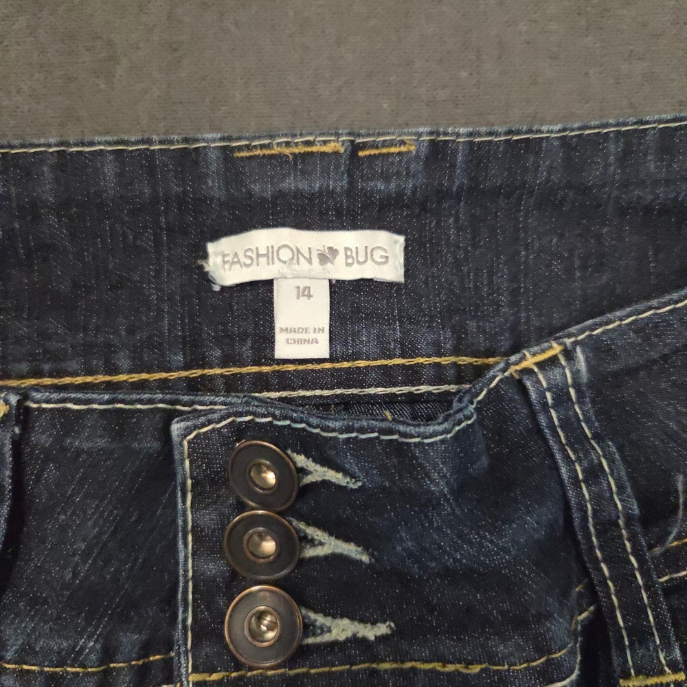 Fashion Bug Straight Leg Jeans Womens 14 Dark High Rise 3 Button Stretch - Picture 7 of 9